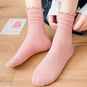 Ruffle Socks Women Lolita Style Japanese Cotton, Pink