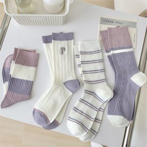 Women Breathable Casual Long Novelties Striped Socks