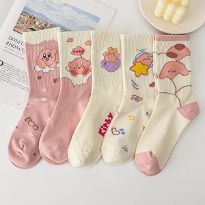 Pink Cute Cartoon Bear Student Socks